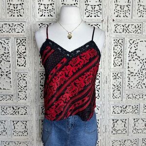 Vintage Victorias Secret Gold Label Black & Red Lace Sleepwear Tank Top Sz Small